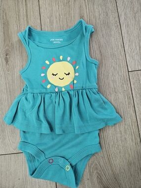 5/20$Joe Fresh Baby Girl Sleeveless Dress Bodysuit Teal Sun Graphic Size 3-6M 🩷